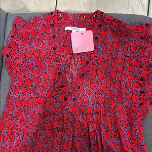 Derek Lam Red and Purple Leaf Pattern Dress